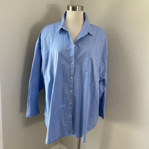 Old Navy Womens XL Blue Boyfriend Shirt Button Up Long Sleeve Top Relax Fit - Picture 1 of 9